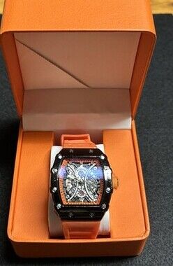 Luxury Mens Watch Orange Band KR12 Oruss Men’s Watch 45 MM Arc#7 Skeleton Style